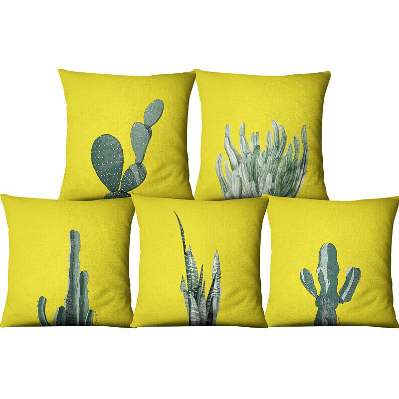 Gul Sukkulent Cactus Lin Putetrekk Hjem Stoff Sofa