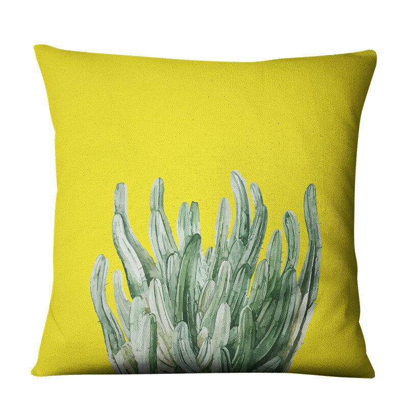 Gul Sukkulent Cactus Lin Putetrekk Hjem Stoff Sofa