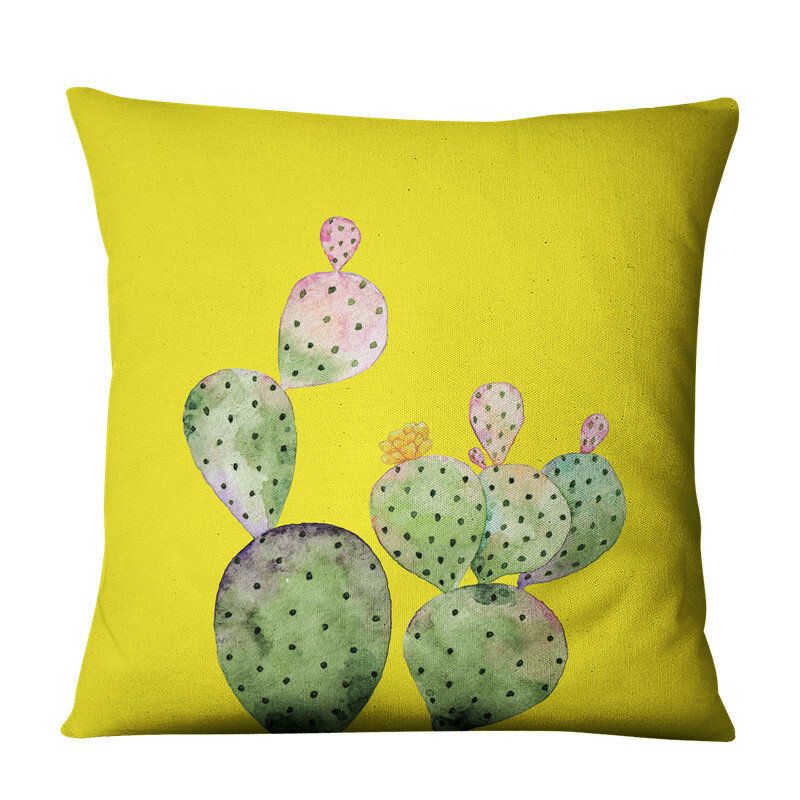 Gul Sukkulent Cactus Lin Putetrekk Hjem Stoff Sofa