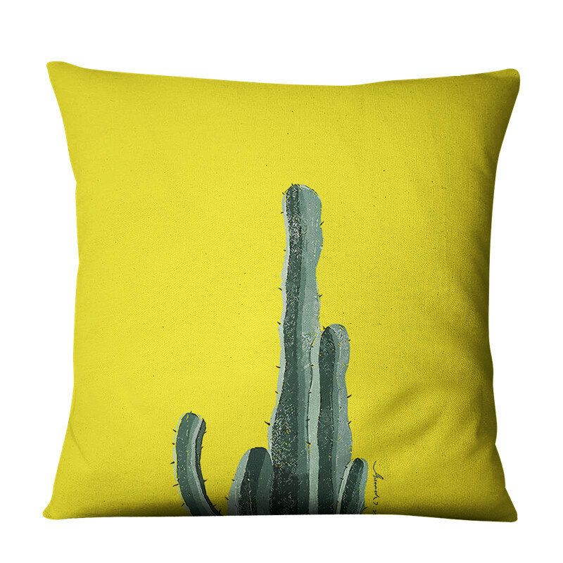 Gul Sukkulent Cactus Lin Putetrekk Hjem Stoff Sofa