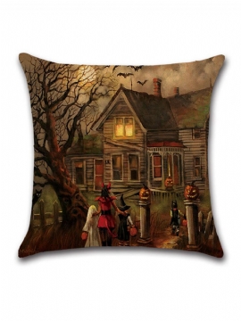 Halloween Witches Pumpkin Pattern Lin Putetrekk Hjemmesofa Art Decor