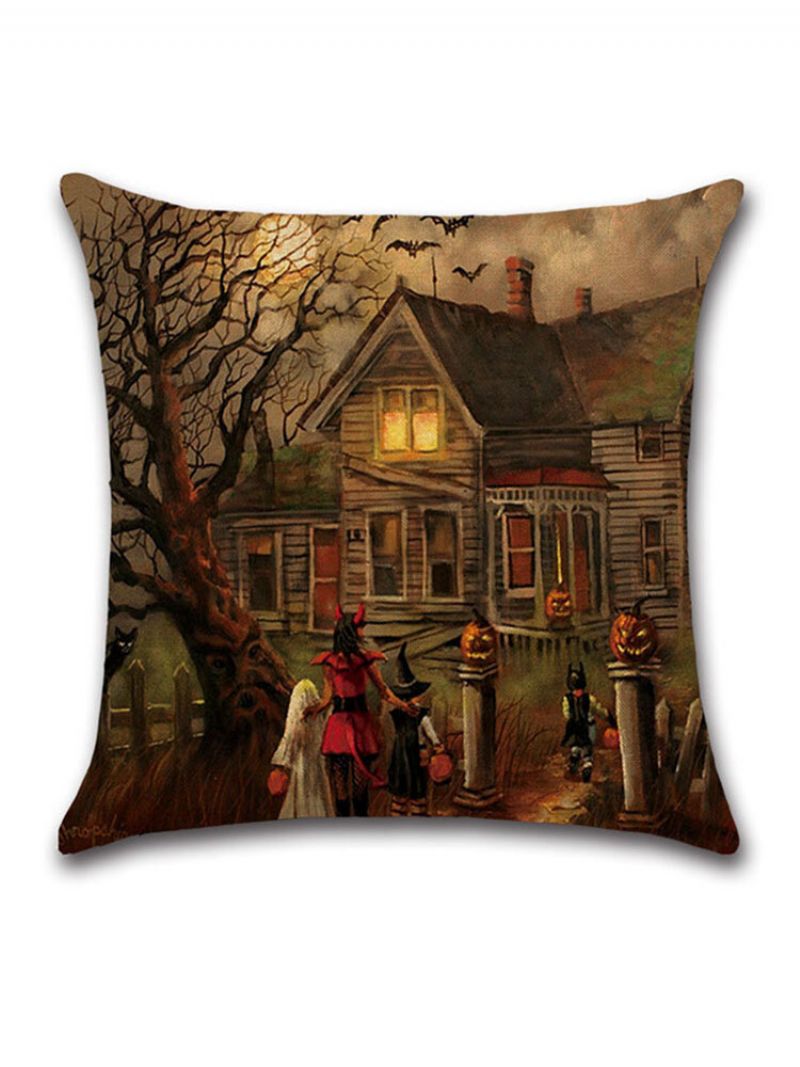 Halloween Witches Pumpkin Pattern Lin Putetrekk Hjemmesofa Art Decor