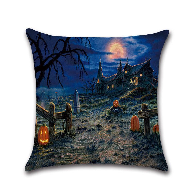 Halloween Witches Pumpkin Pattern Lin Putetrekk Hjemmesofa Art Decor