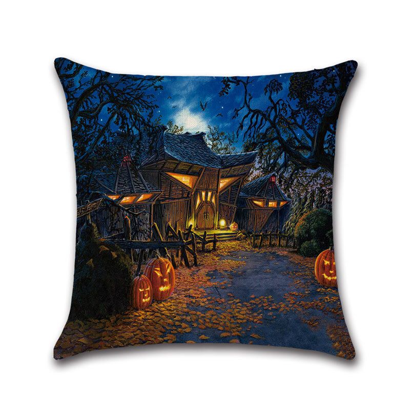 Halloween Witches Pumpkin Pattern Lin Putetrekk Hjemmesofa Art Decor