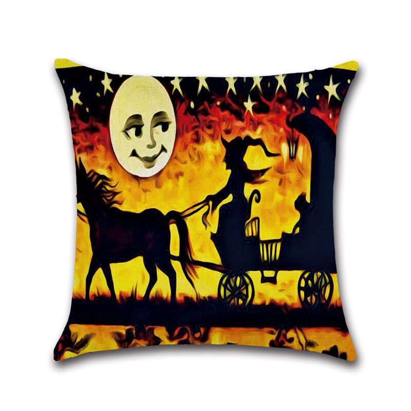 Halloween Witches Pumpkin Pattern Lin Putetrekk Hjemmesofa Art Decor