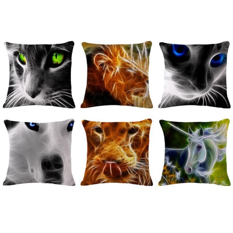 Honana 45x45cm Home Decoration 3d Animal Fluorescence 6 Valgfrie Mønstre Bomull Lin Putetrekk