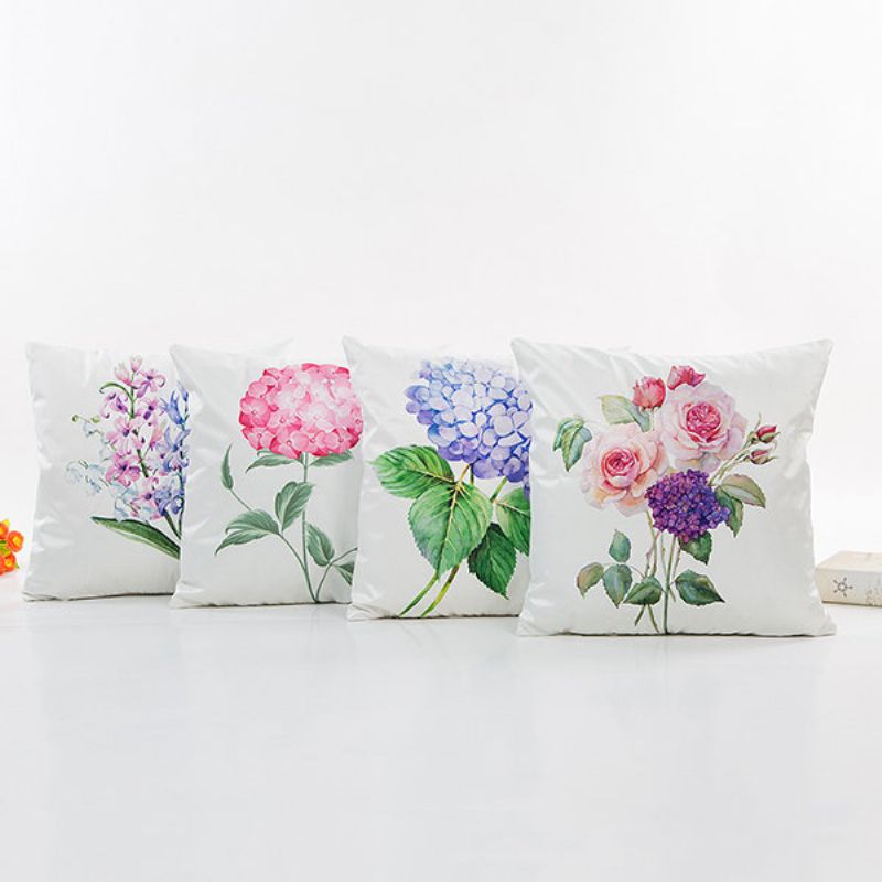 Imitert Silke Putetrekk Grønne Bladblomster Midje Hjem Bil Sofa Dekor