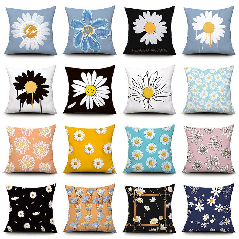 Ins Idyllic Fresh Daisy Flowers Plysj Putetrekk Sofa Pute Kontor Lunsj Pause