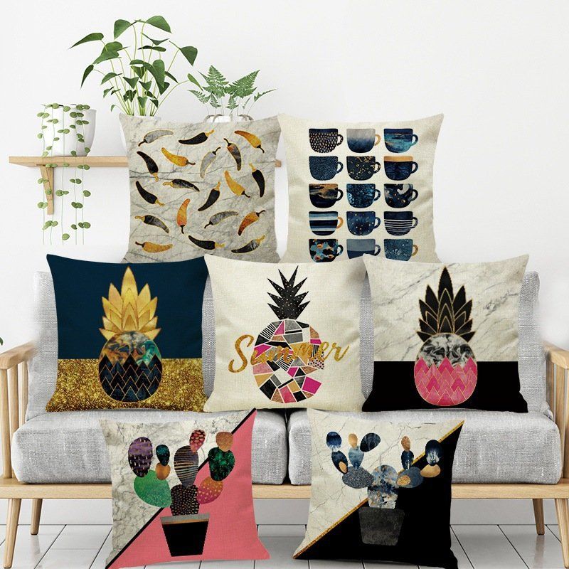 Ins Nordic Pineapple Cactus Geometrisk Stil Linputetrekk Hjemmesofa Art Decor Sete Putetrekk