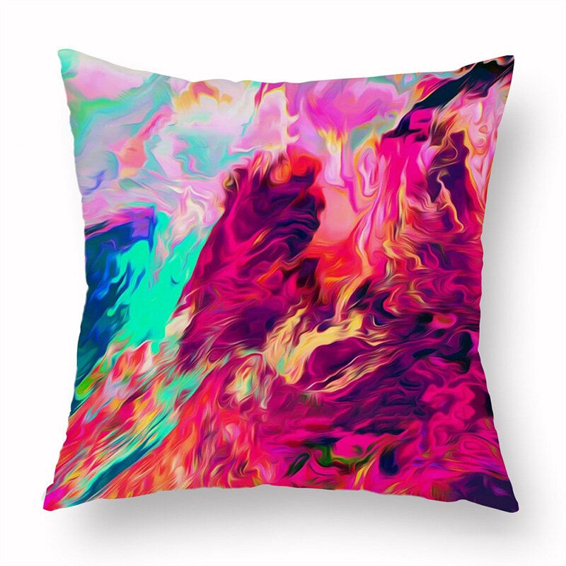 Ins Stil Abstrakt Farget Trykt Kort Plysj Putetrekk Hjem Art Decor Sofa