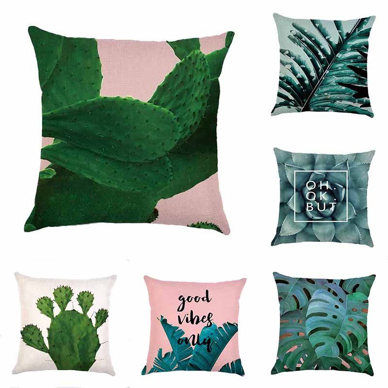 Kaktus Lin Putetrekk Sørøst Asia Tropical Plants Sofa Dekor