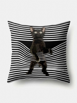 Klassisk Stil Stripemønster Katt Lin Putetrekk Hjemmesofa Art Decor