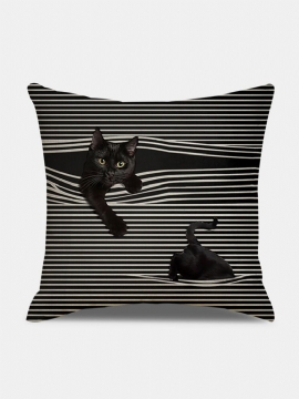 Klassisk Stil Stripemønster Katt Lin Putetrekk Hjemmesofa Art Decor