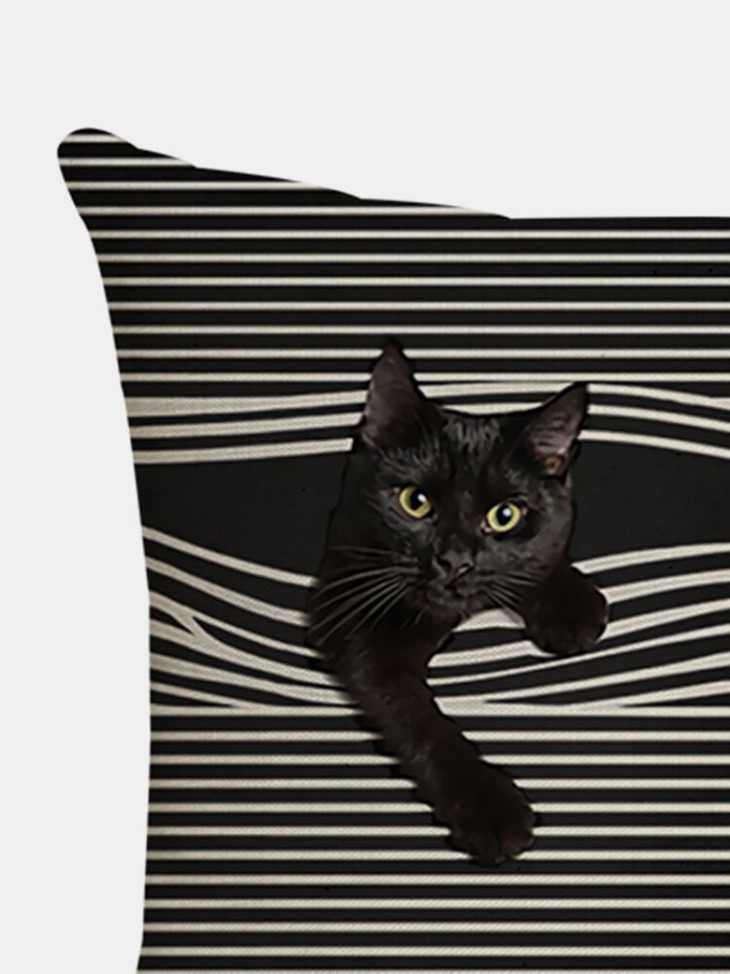 Klassisk Stil Stripemønster Katt Lin Putetrekk Hjemmesofa Art Decor