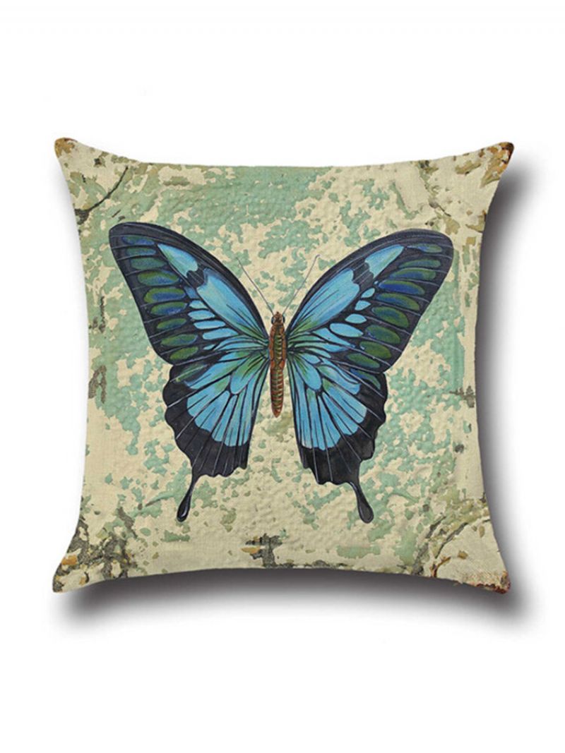 Lin Putevar Vintage Butterfly Hjem Dekorative Leaning Pute Putetrekk