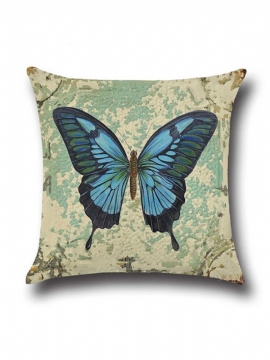 Lin Putevar Vintage Butterfly Hjem Dekorative Leaning Pute Putetrekk