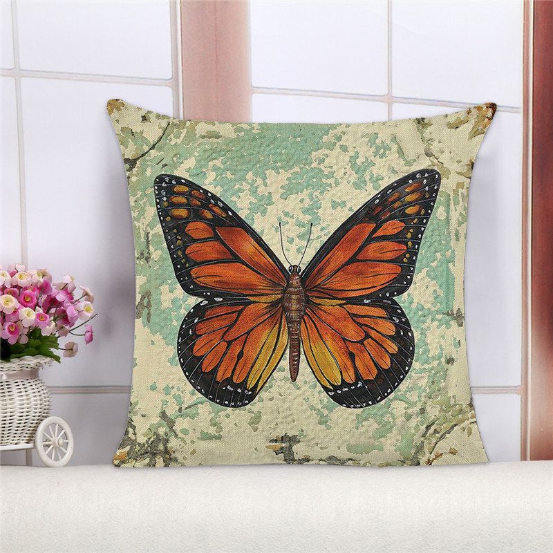 Lin Putevar Vintage Butterfly Hjem Dekorative Leaning Pute Putetrekk