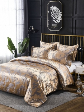 Luksus Silkelignende Dynesett Queen Satin Jacquard Paisley Brushed Heart Quiltede Sengesett Med Putevar