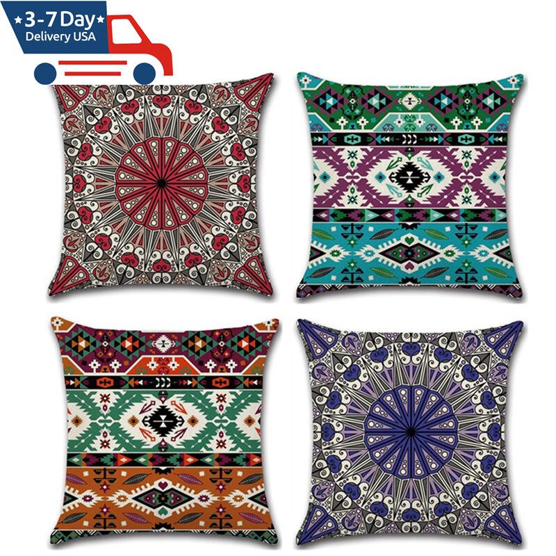 Mandala Indian Bohemian Cotton Lin Putetrekk Home Decor Firkantet