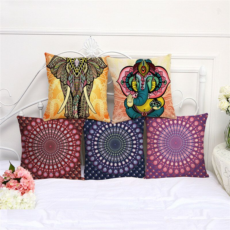 Mandala Polyester Putetrekk Bohemian Geometric Elephant Hjem Dekorativ