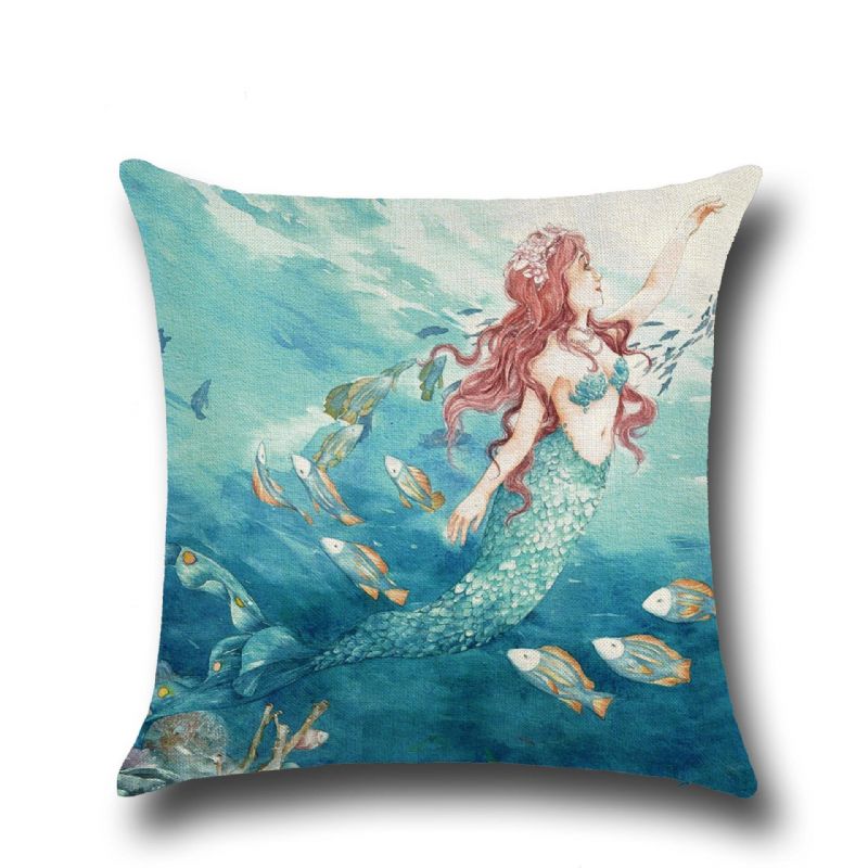 Mermaid Style Lin Putetrekk Hjem Stoff Sofa Middelhavet