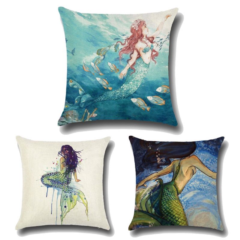 Mermaid Style Lin Putetrekk Hjem Stoff Sofa Middelhavet