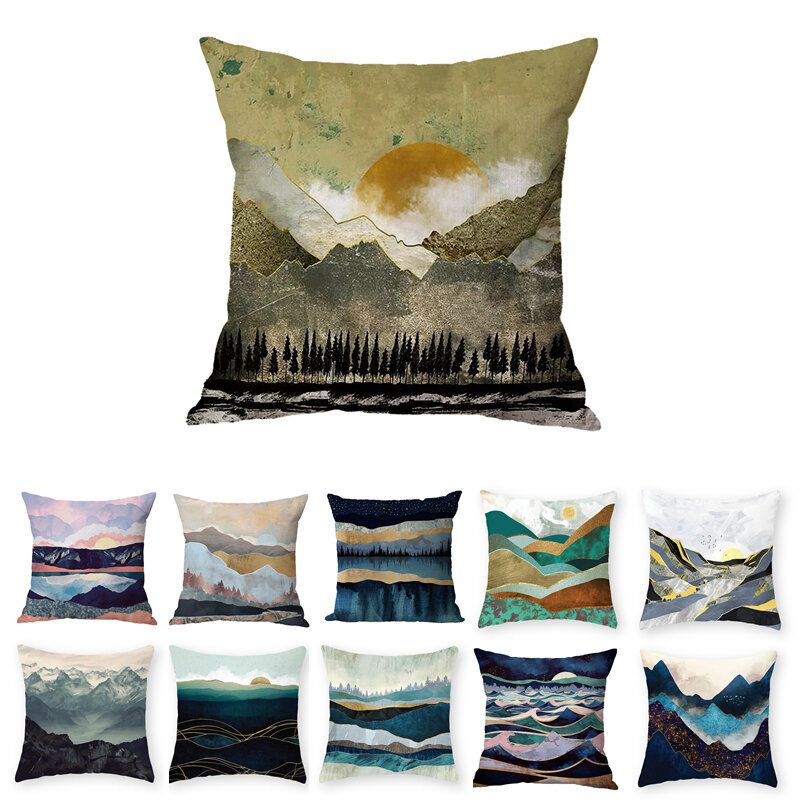 Moderne Abstrakt Landskap Lin Putetrekk Hjemmesofa Throw Hills Home Decor