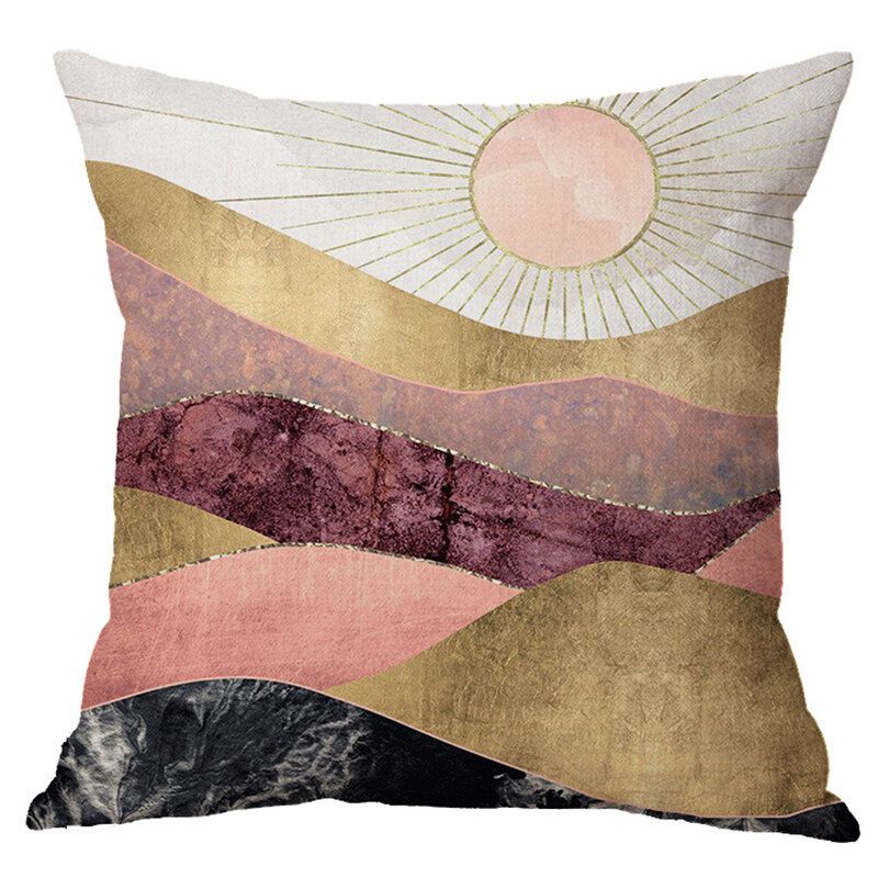 Moderne Solnedgang Abstrakt Landskap Lin Putetrekk Hjemmesofa Home Decor