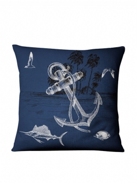 Navy Ocean Style Bomull Lin Putetrekk Hjem Stoff Sofa Middelhavet