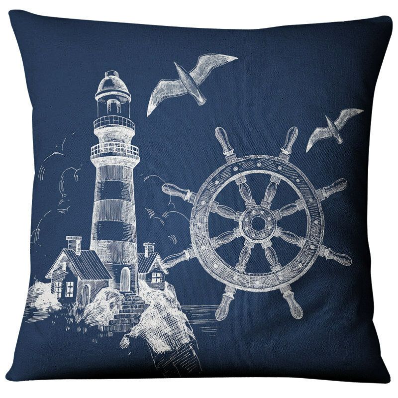 Navy Ocean Style Bomull Lin Putetrekk Hjem Stoff Sofa Middelhavet