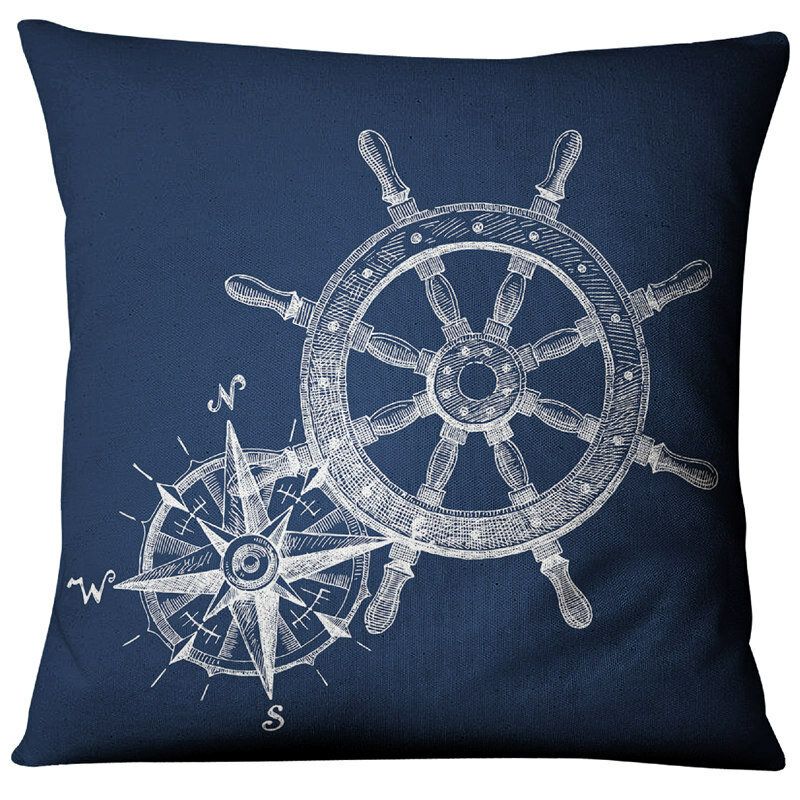 Navy Ocean Style Bomull Lin Putetrekk Hjem Stoff Sofa Middelhavet