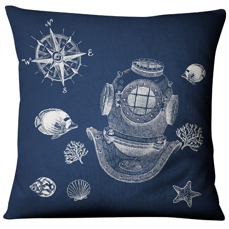 Navy Ocean Style Bomull Lin Putetrekk Hjem Stoff Sofa Middelhavet