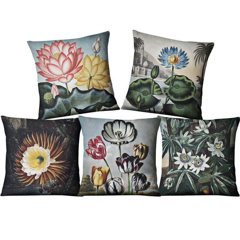 Nordic Retro Flower Tulip Lin Putetrekk Hjem Stoff Sofa