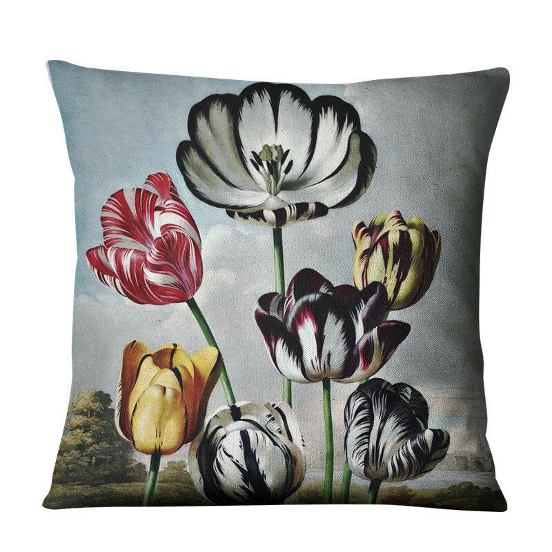 Nordic Retro Flower Tulip Lin Putetrekk Hjem Stoff Sofa