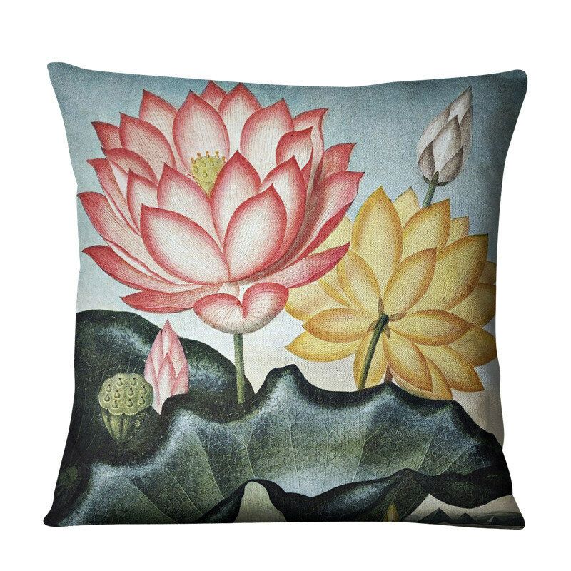 Nordic Retro Flower Tulip Lin Putetrekk Hjem Stoff Sofa