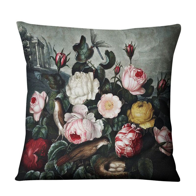 Nordic Retro Flower Tulip Lin Putetrekk Hjem Stoff Sofa