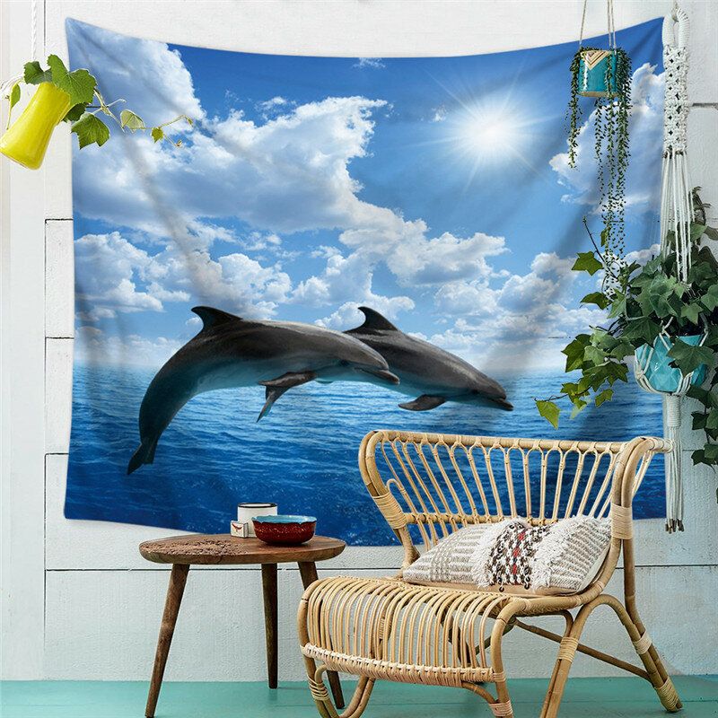 Ocean Animals Series Svømming Delfin Spekkhogger Mønster Vegghengende Polyester Tapestry