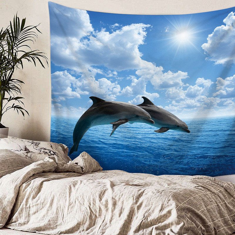 Ocean Animals Series Svømming Delfin Spekkhogger Mønster Vegghengende Polyester Tapestry