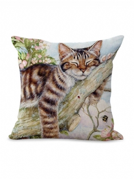 Oljeutskriftsstil Floral Baby Katt Lin Putetrekk Hjem Sofa Art Decor