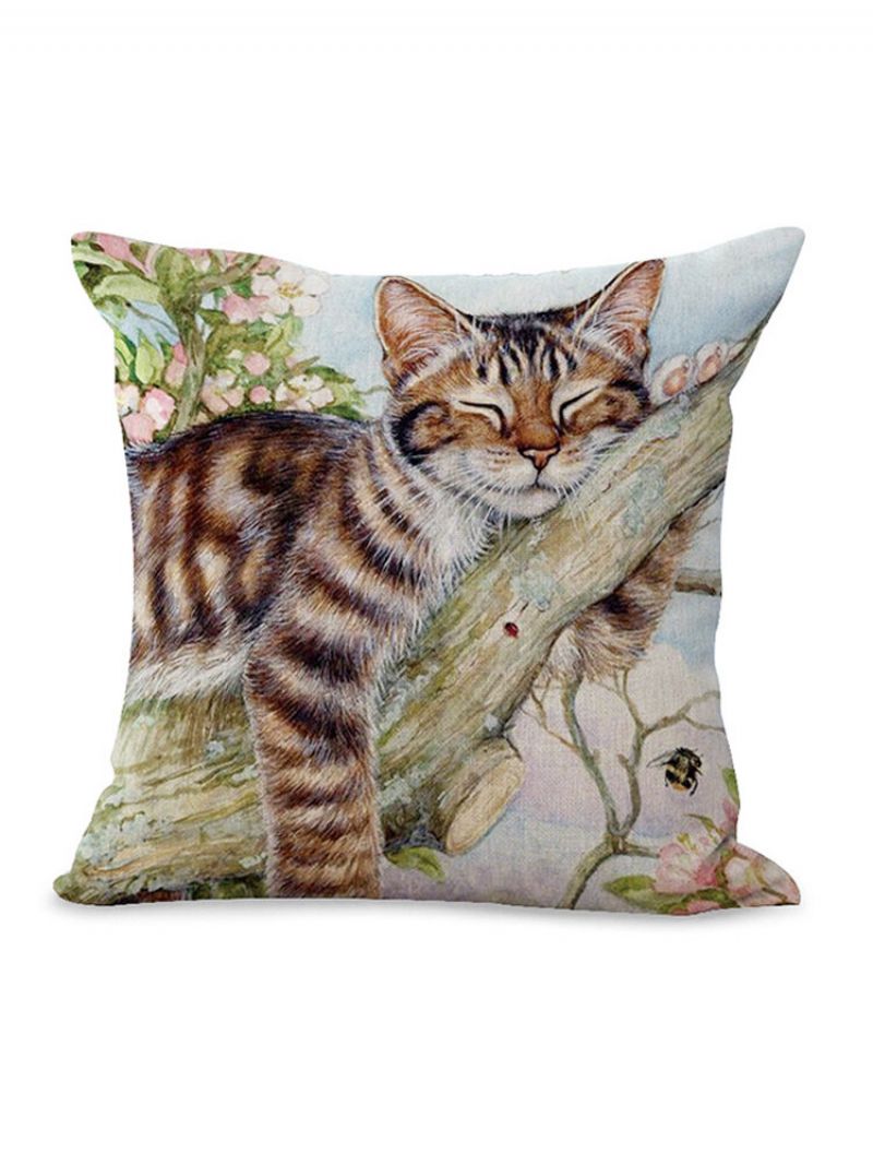 Oljeutskriftsstil Floral Baby Katt Lin Putetrekk Hjem Sofa Art Decor