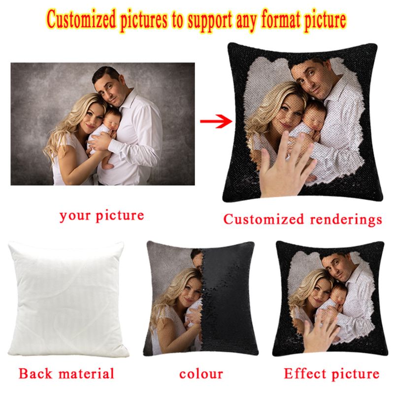 Paljett Magic Pillow Creative Flash Home Gift Support Tilpassede Bilder 16 Tommer Uten Putekjerne