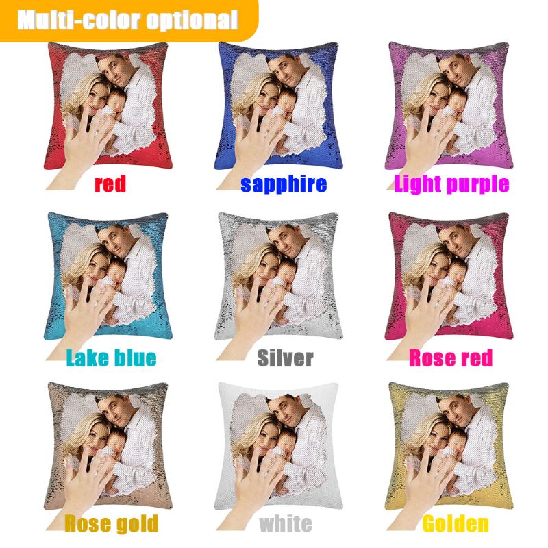 Paljett Magic Pillow Creative Flash Home Gift Support Tilpassede Bilder 16 Tommer Uten Putekjerne