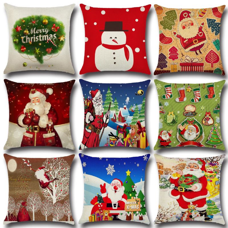 Retro Cartoon Christmas Santa Trykt Putetrekk Hjem Sofa Juledekor