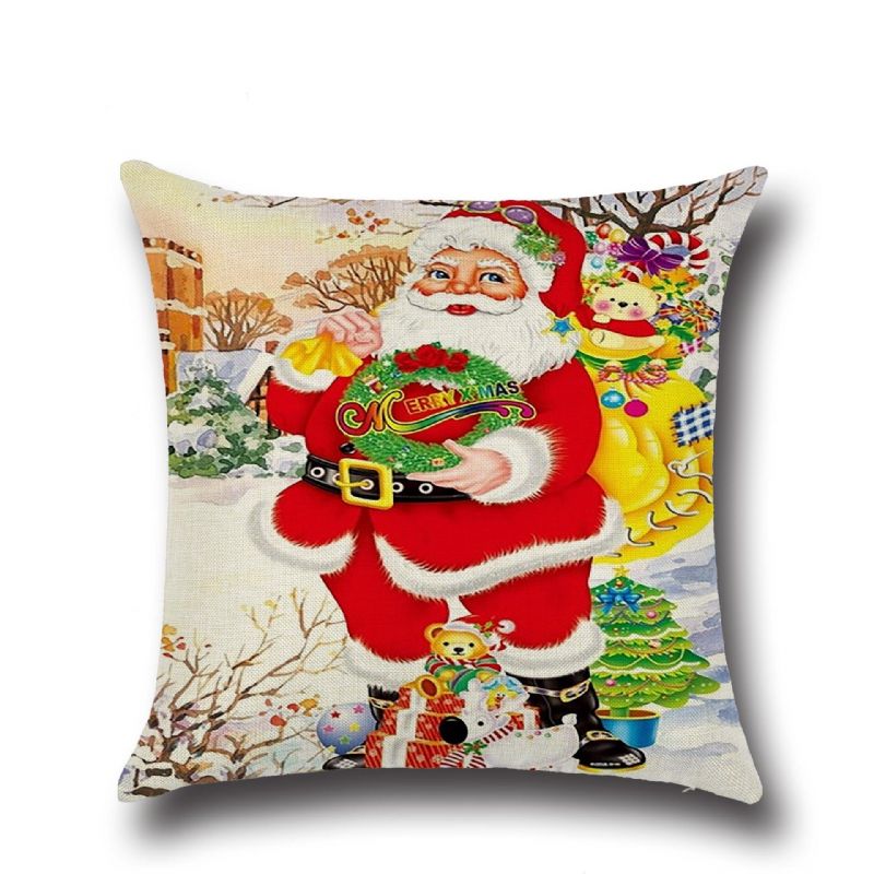 Retro Cartoon Christmas Santa Trykt Putetrekk Hjem Sofa Juledekor