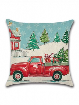 Retro Christmas Snowman Mønster Lin Putetrekk Hjem Sofa Kontor Bilsete