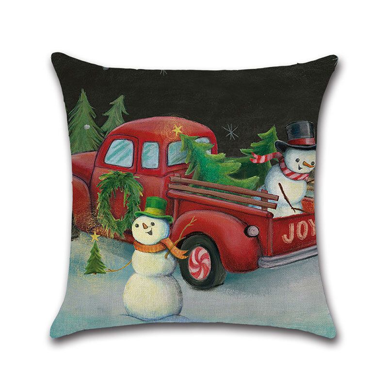 Retro Christmas Snowman Mønster Lin Putetrekk Hjem Sofa Kontor Bilsete