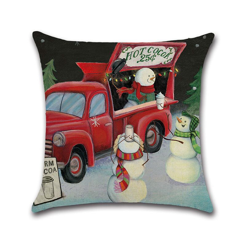 Retro Christmas Snowman Mønster Lin Putetrekk Hjem Sofa Kontor Bilsete