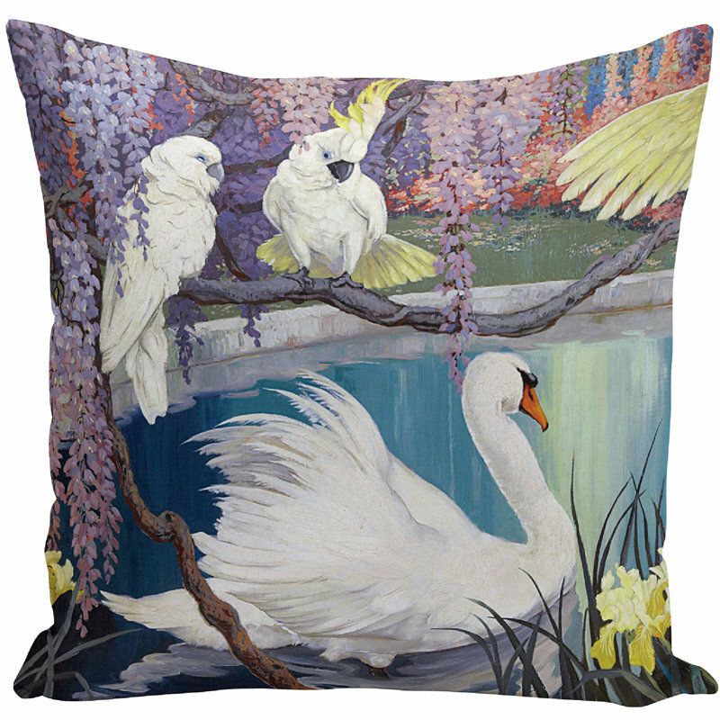 Retro Maleri Flamingo Swan Fairy Putetrekk Hjem Stoff Sofa