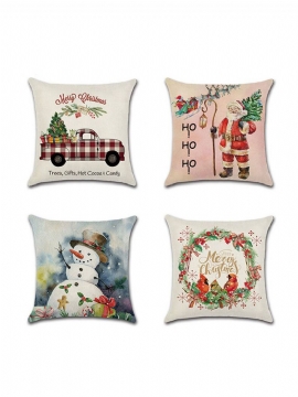 Retro Merry Christmas Santa Mønster Lin Putetrekk Hjemmesofa Myk Art Decor