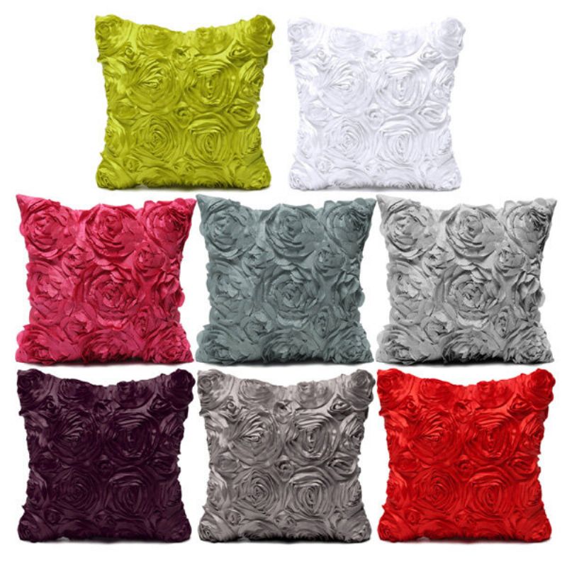 Satin 3d Rose Flower Square Putetrekk Hjem Sofa Bryllup Dekor